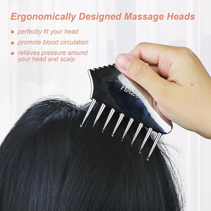 Portable Stainless Steel Scalp Massager - Guasha Scraping Tool for Head, Neck, Shoulders, Legs & Arms - Ideal for Soothing Relief (Comb Shape) Bloomnest
