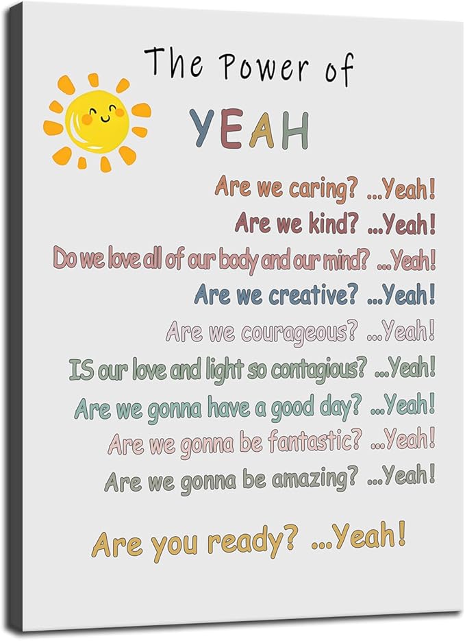 Inspirational Poster Positive Psychological Suggestion “The Power of Yeah” Motivational Wall Decor for Home Bedroom School Psychotherapy Room Framed Ready to Hang [30" W X 40" H] - Bloomnest
