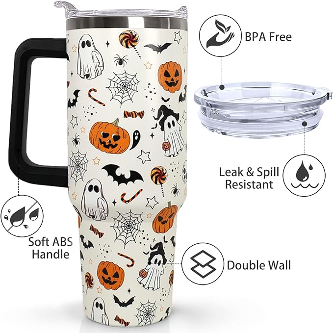 Ceovfoi 40 oz Halloween Pumpkin Tumbler Insulated Stainless Water Bottle Travel Coffee Cup, Water Bottle - Goth Ghost Witch Decor Gift for Women - Bloomnest