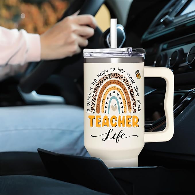 Teacher Appreciation Sunflower Tumbler 40Oz With Handle - Christmas and Graduation Gifts for Women, Thank You From Students - Bloomnest