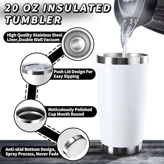 1 Pack 20oz Stainless Steel Tumbler with Lid, Leakproof Double Wall Travel Mug for Hot/Cold Drinks, Home Office Outdoor Party Use, Durable Powder Coated Insulated Cup/White - Bloomnest