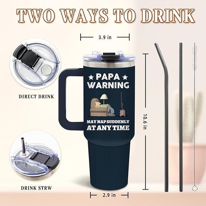 DUUV Papa Tumbler 40 Oz, Funny Papa Gifts for Dad from Daughter Son Kids, Christmas Birthday Gifts for Daddy Stepdad Elderly Father, Dad Tumbler Stainless Steel Insulated Travel Mug with Handle, 1PCS - Bloomnest