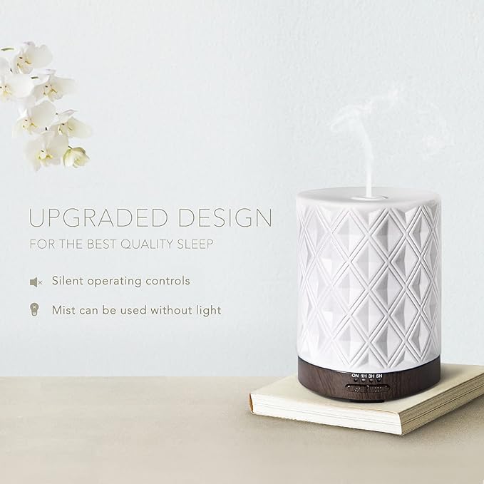 Earnest Living Essential Oil Diffuser for Large Room White Ceramic 250ml Aromatherapy Diffuser with 4 Timers 7 Night Lights and Auto Off Function for Home Gift EarnestLiving