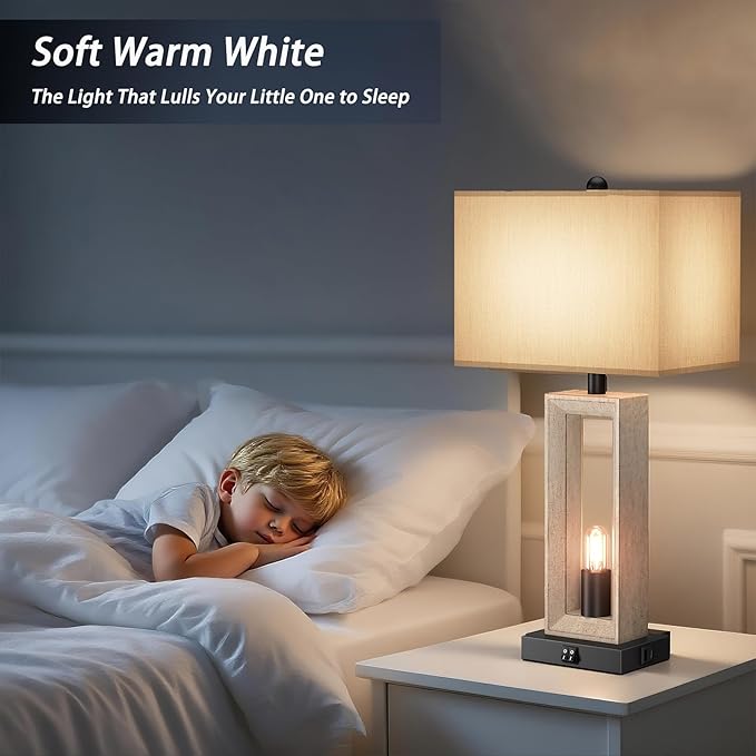 25" Retro Vintage Farmhouse Table Lamps for Living Room Bedroom Nightstands Decor Lamps with USB A+C Port , Modern lamp 3-way Dimmable Bedside Lamps included 4 LED Bulbs for End Table Entryway - Bloomnest