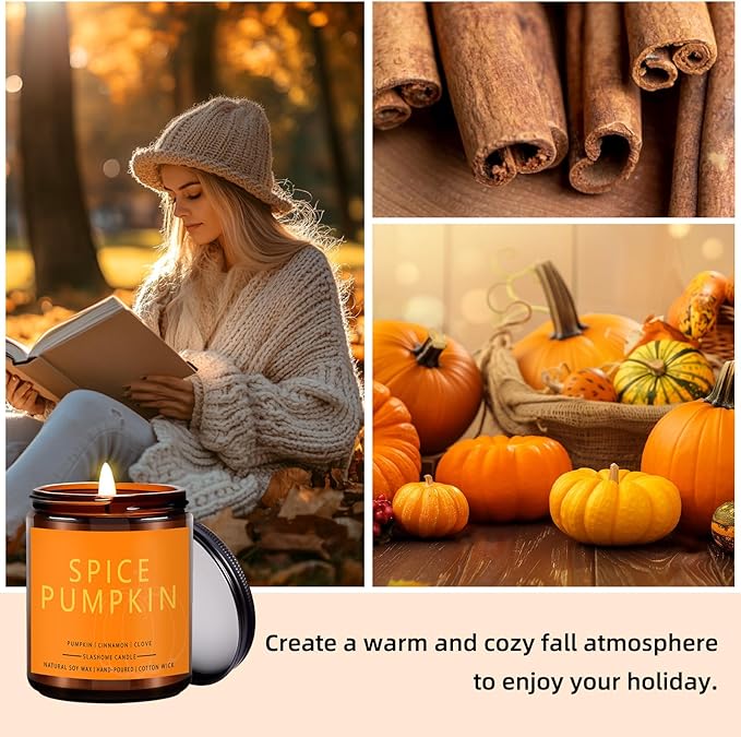 Pumpkin Spice Candle 7 Oz, Warm Pumpkin Spice & Sweet Vanilla Fall Scented Candles for Cozy Autumn Home Décor, Perfect Fall Gift for Pumpkin Lovers, 50 Hour Long Burn - Bloomnest