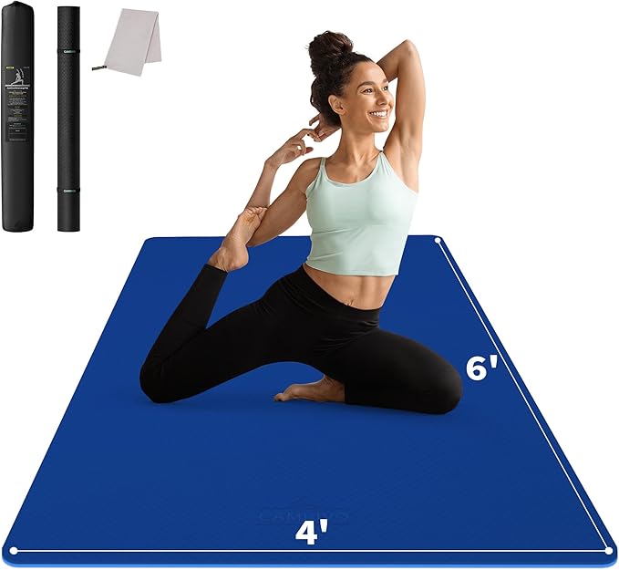 CAMBIVO Large Yoga Mat (6'x 4'), Extra Wide Workout Mat for Men and Women, Yoga Mat Thick 1/3 &1/4 Exercise Mats for Home Workout, Yoga, Pilates (Black,1/4 inch) - Bloomnest