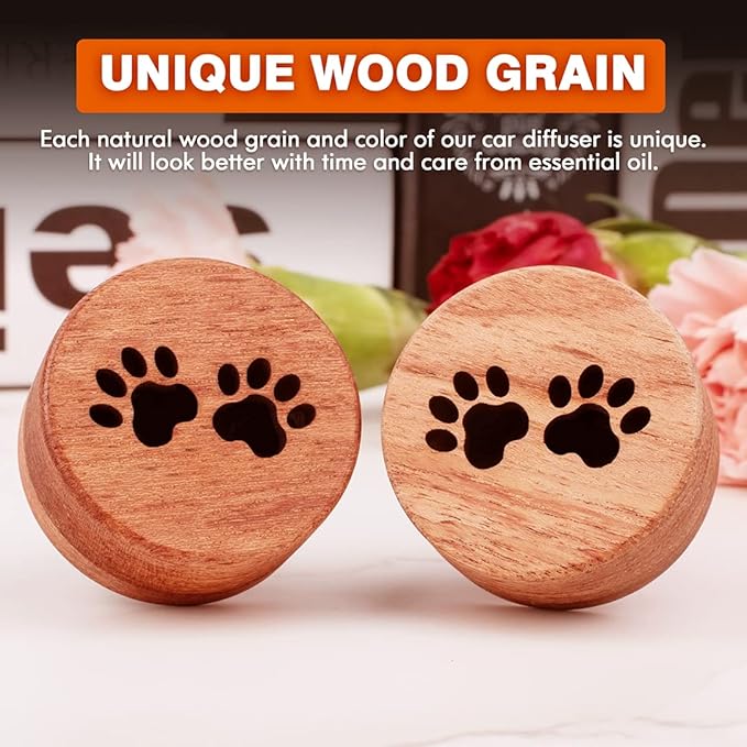 Essential Oil Car Diffuser, 2 PCS Cat Paw-Shaped Car Aromatherapy Wood Diffuser with Vent Clip - Bloomnest