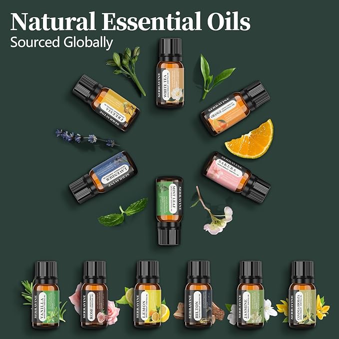 Perfect for Diffusers – 12 Natural Essential Oils Set with Gift Box & Bag | Lavender, Vanilla, Rose, Peppermint & More | Ideal for Aromatherapy, Relaxation & Home Use - Bloomnest