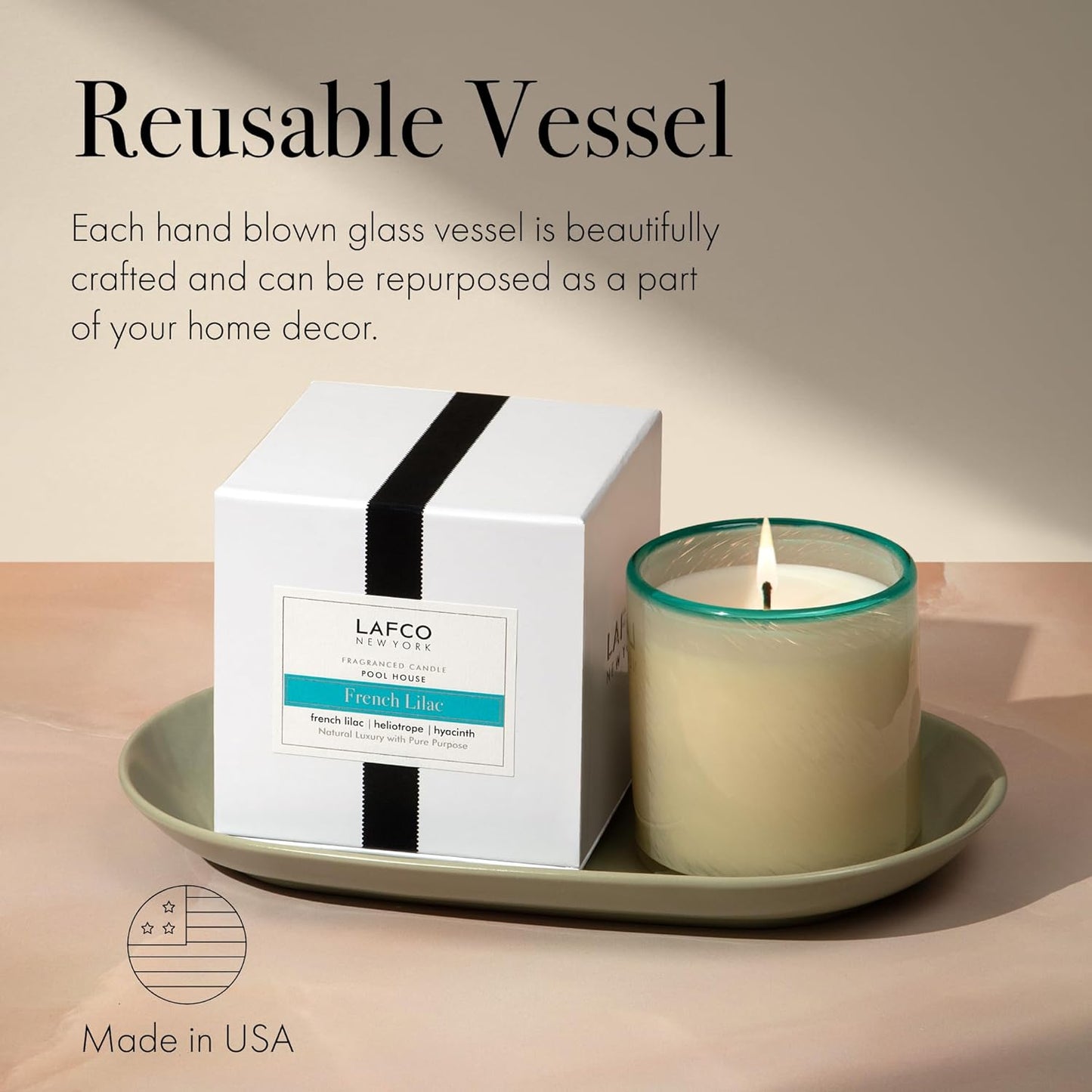 LAFCO New York Signature Candle, French Lilac - 15.5 oz - 90-Hour Burn Time - Reusable, Hand Blown Glass Vessel - Made in The USA