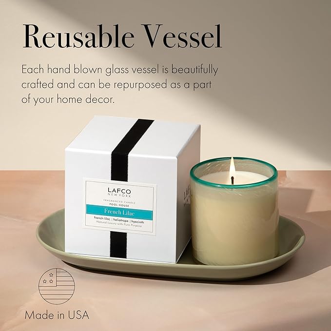 LAFCO New York Signature Candle, French Lilac - 15.5 oz - 90-Hour Burn Time - Reusable, Hand Blown Glass Vessel - Made in The USA - Bloomnest
