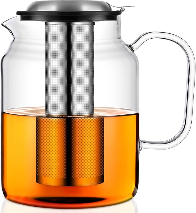 Aquach 85oz Glass Teapot with Stainless Steel Removable Infuser, Stovetop & Dishwasher Safe, Ideal for Brewing Loose Leaf & Blooming Tea - Bloomnest