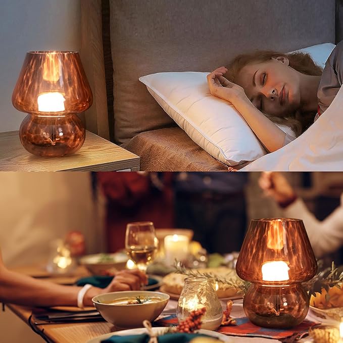USB Plug-in Vintage Mushroom Lamp Small Bedside Table Lamp with 3 Temperature LED Bulb,Free Dimming Nights Light for Bedroom/Living Room/Entryway/Corner Decor New Home Gift (Golden Amber) - Bloomnest