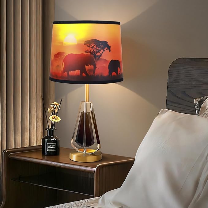 Brown elephant Printed Large Drum Lamp Shades set of 2. Easy Assembly.11.4"x13"x10" Barrel Lamp Shade for Farmhouse village Decoration.Replacement lamp shades for table lamps floor Lamps(Sipder Model) - Bloomnest