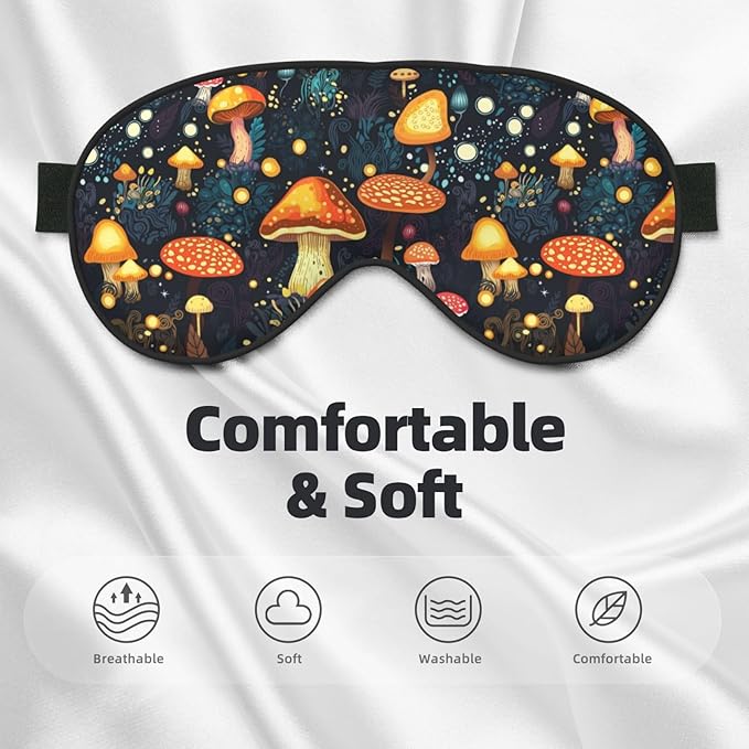Sleep Eye Mask Mushroom Forest with Lights Sleep Mask for Women Men Comfortable Eye Mask with Adjustable Strap Soft Eye Cover Blindfold for Travel Yoga Nap Shift Work - Bloomnest