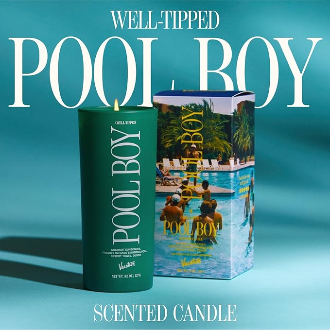 Vacation Well-Tipped Pool Boy Candle, Luxury Coconut Candle with Pool Water, Solar Musk & Banana Scent, Premium Gift for Home Decor & Beach Lovers - Bloomnest