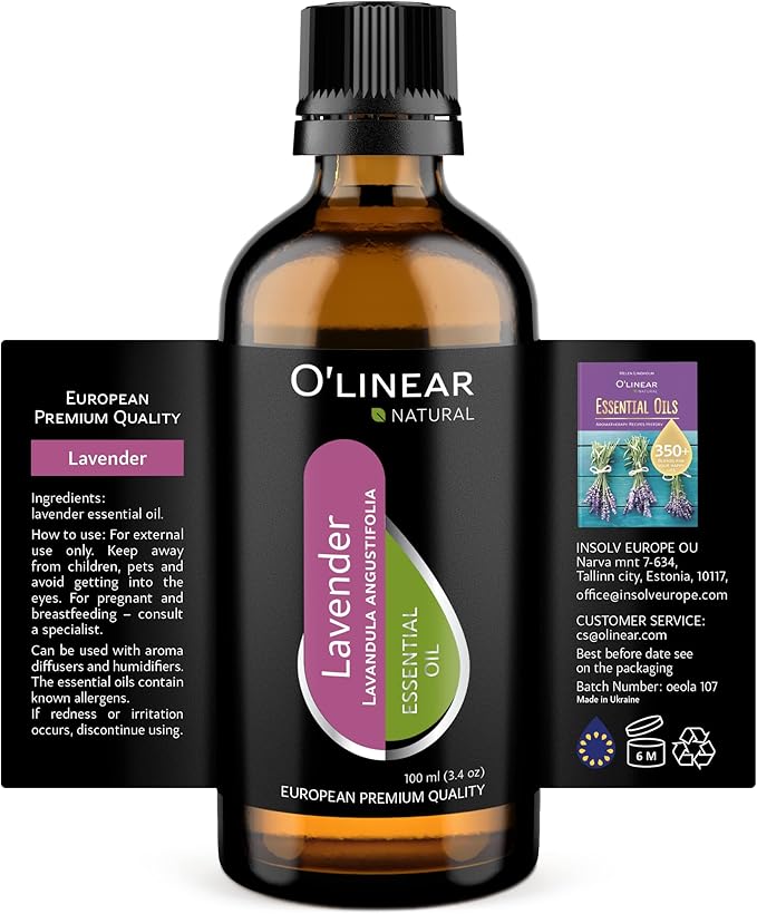 Pure Lavender Essential Oil by O'linear - Tension Relief Oil for Diffuser & Humidifier - Perfect Bedroom Essential for Deep Dreams - Lavender Scented Aromatherapy Oil Candle Making 3.4 FL Oz - Bloomnest