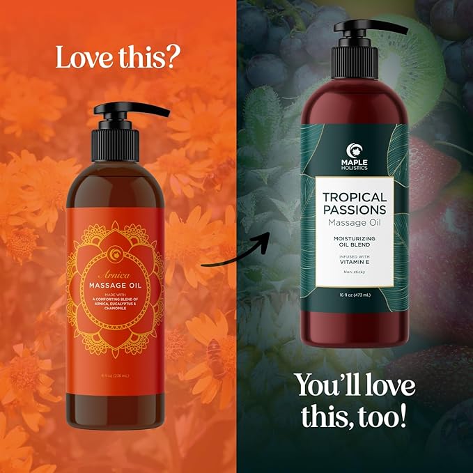 Arnica Massage Oil for Muscle Relaxing - Comforting Sore Muscle Massage Oil for Full Body Relief with Soothing Chamomile Lavender Peppermint & Rosemary Essential Oils - Vegan & Non GMO (8 Fl Oz)