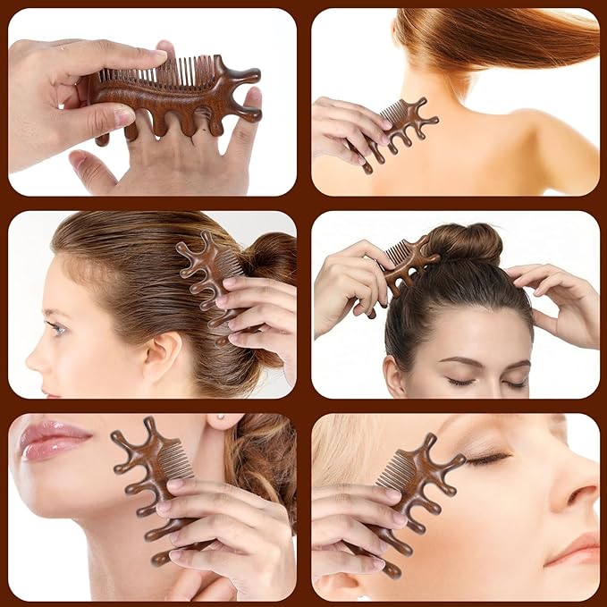 Nogeqi Wooden Scalp Massager, 4 in 1 Wooden Comb, Scalp Massage Comb, Massage Combs for Hair, Face, Eye Neck Body Gua Sha Massage,Scalp Care & Stress Relief Bloomnest