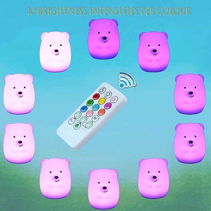 Night Lights Bear Light for Children's Room Portable Night Light for Kids Animal Lights for Girls and Boys Lamps for Bedroom Adjustable Brightness & Color Time Setting Gift - Medium - Bloomnest