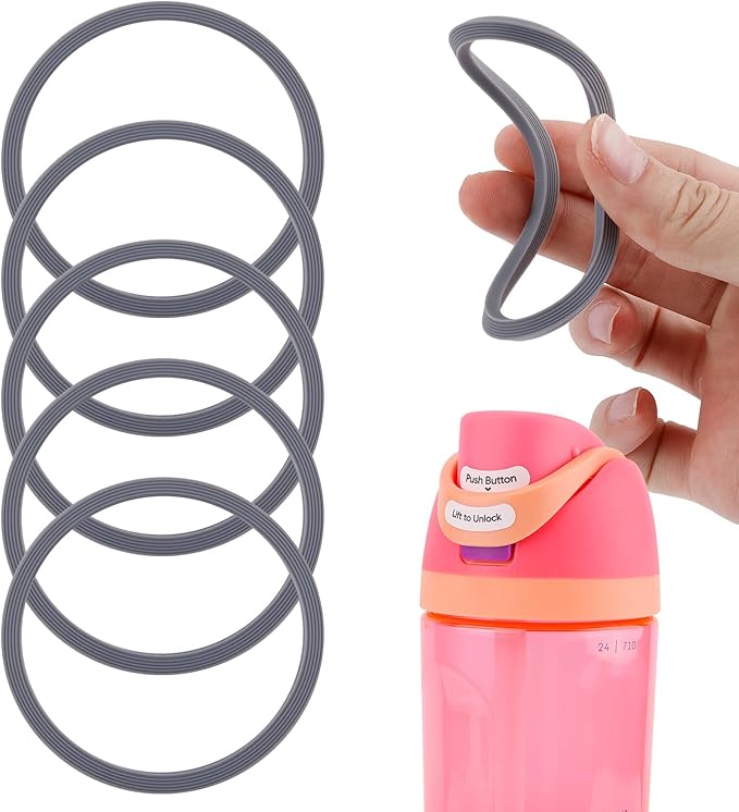 6 Pack Water Bottle Gasket Replacement for Owala FreeSip, Silicone Lid Seal O Ring Sealing Gaskets Replacement Parts Accessories Compatible with Owala Stainless Steel Cup (Grey) PEUTIER
