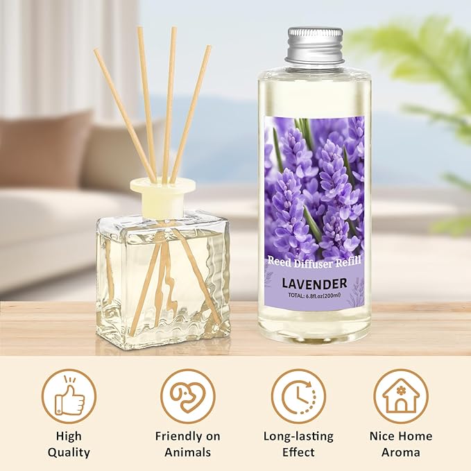 STRN Lavender Essential Oil Reed Diffuser Refill 200ml Long-Lasting Aromatherapy, Natural Fragrance Liquid with Eco-Friendly Bottle for Home, Bedroom, Spa - Bloomnest