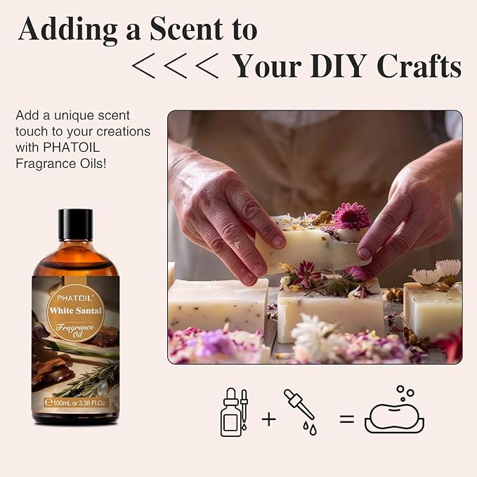 PHATOIL 3.38FL.OZ White Santal Fragrance Oils for Aromatherapy, Essential Oils for Diffusers for Home, Perfect for Diffuser, Yoga, Skin Care, DIY Candle and Soap Making - 100ml - Bloomnest