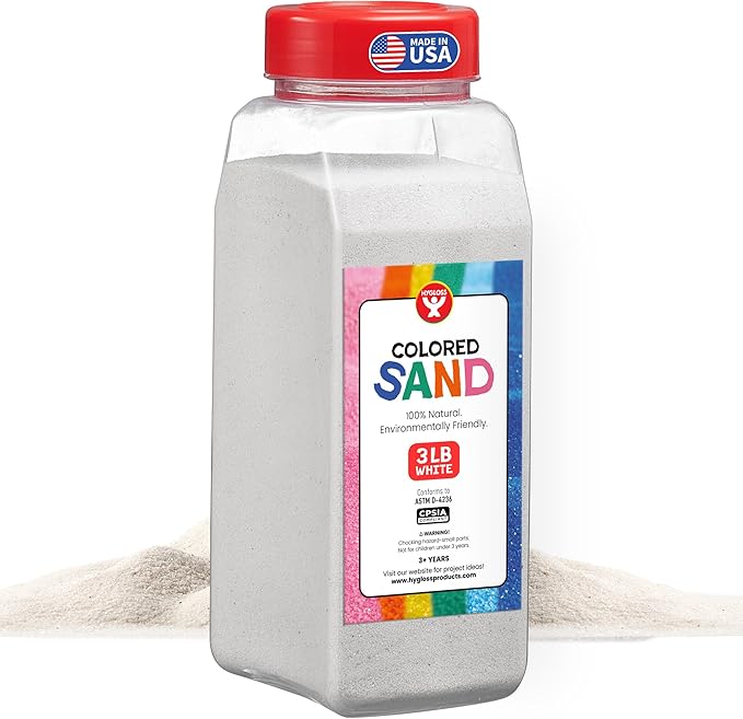 Hygloss Colored Sand for Crafts – 3 lb Bottle, White – Vibrant Colorful Fine Sensory Play Sand Art Kits for Kids – Classroom Activities for Children 3 4 5 6 7 8 9 10 11 12 – Safe for Ages 3+ - Bloomnest