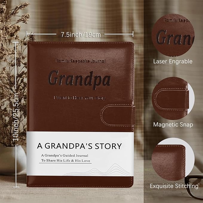 Artmag Grandpa's Life Story Journal with 250+ Prompt Questions, Family Keepsake Book Leather Cover for Grandpa to Share His Memories for Birthday Father's Day Christmas (Brown) - Bloomnest