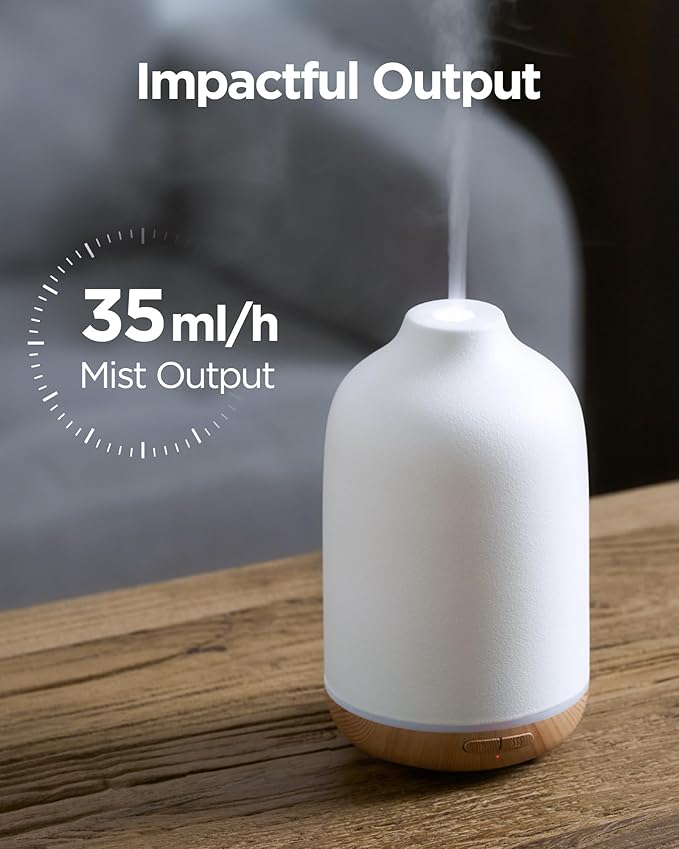 InnoGear 150ml Ceramic Essential Oil Diffuser, Handcrafted Stone Aromatherapy Scent Diffuser Ultrasonic Aroma Diffusers Humidifier Vaporizer with 2 Mist Modes Waterless Auto Off for Home Room Office - Bloomnest