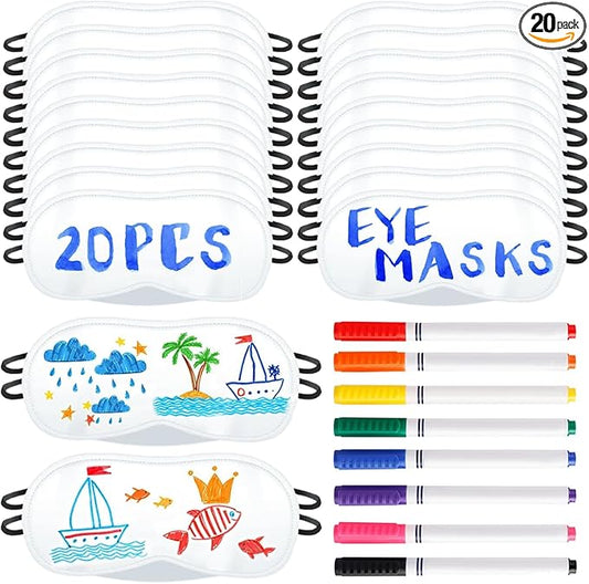 20 PCS Eye Mask Sleepover Party Supplies Slumber Party Favors for Girls Pajama Party Decorations Sleep White Soft Shade Blindfold Eye Covering Color The Bulk Game Stuff with 8 PCS Fabric Marker Pens - Bloomnest