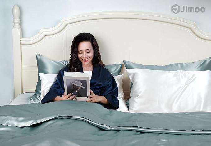 100% Mulberry Silk Pillowcase for Hair and Skin, 22 Momme Pure Natural Silk Pillow Case Both Sided with Zipper, Pillow Cover for Women Mom Men (Airy Blue, Standard 20''×26'', 1 Pack) - Bloomnest