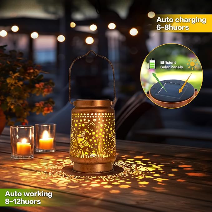 Solar Lanterns Outdoor Garden Decor, Gifts for Women, Mom, Grandma, Birthday, Thanksgiving, Decorative Waterproof Hanging Metal LED Light for Yard, Patio, Lawn, Landscape, Backyard (Gnomes) - Bloomnest