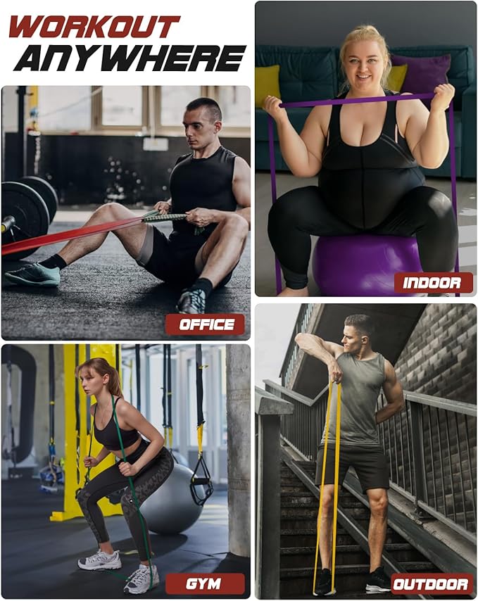 Resistance Bands Set - Pull Up Bands for Men Women, Exercise Bands Resistance with Door Anchor, Training Poster & Pouch for Body Stretching, Pull Up Assist - Bloomnest