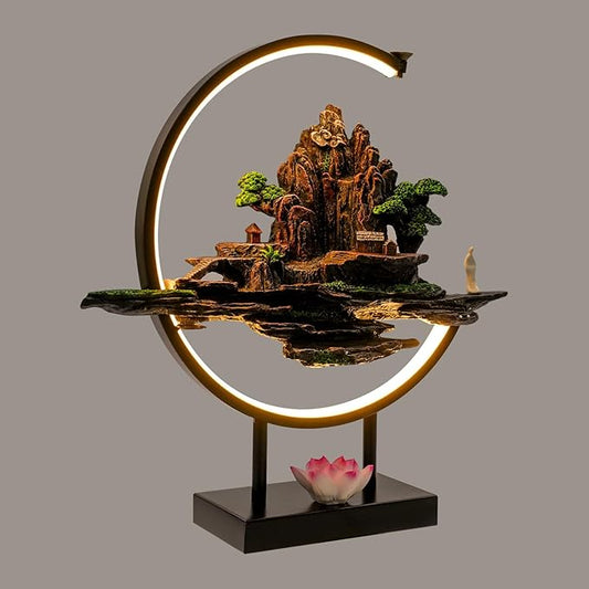 Gdrasuya10 Backflow Incense Burner with LED Light, Mountain Design Aromatherapy Diffuser with Adjustable Brightness, Electric Waterfall Incense Holder for Home Office Meditation Decor (Style 17) - Bloomnest
