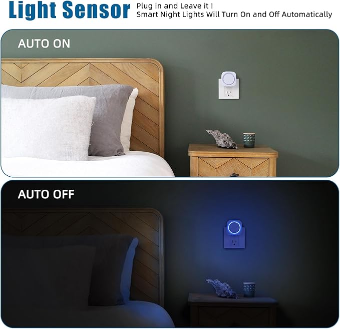 Blue Night Lights Plug into Wall, 4 Packs Dimmable Night Light with Dust to Dawn Sensor, Automatically Turn on and Off, Gentle Glow Nightlight for Bathroom,Bedroom,Stairs,Kitchen,Hallway, Blue - Bloomnest
