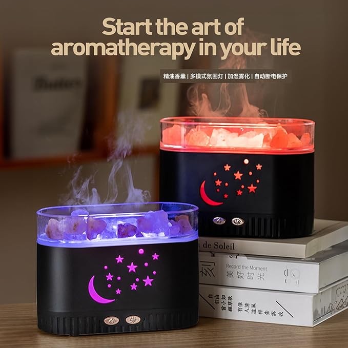Himalayan Salt Lamp for Essential Oil Diffuser, Fireplace Flame Air Humidifier Diffuser, 7 Colors Aroma Diffuser, Humidifiers for Bedroom with Timer, Gift for Lover, Home, Office, Yoga, Gym 200mL - Bloomnest
