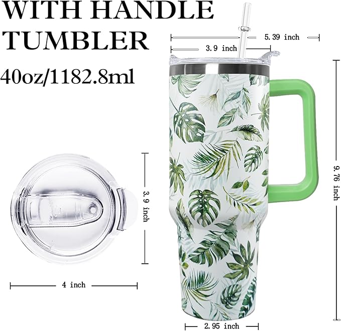 Ceovfoi 40 oz Green Insulated Stainless Tumbler - Tropical Plant Travel Coffee Cup, Water Bottle, Gardeners Gift - Bloomnest