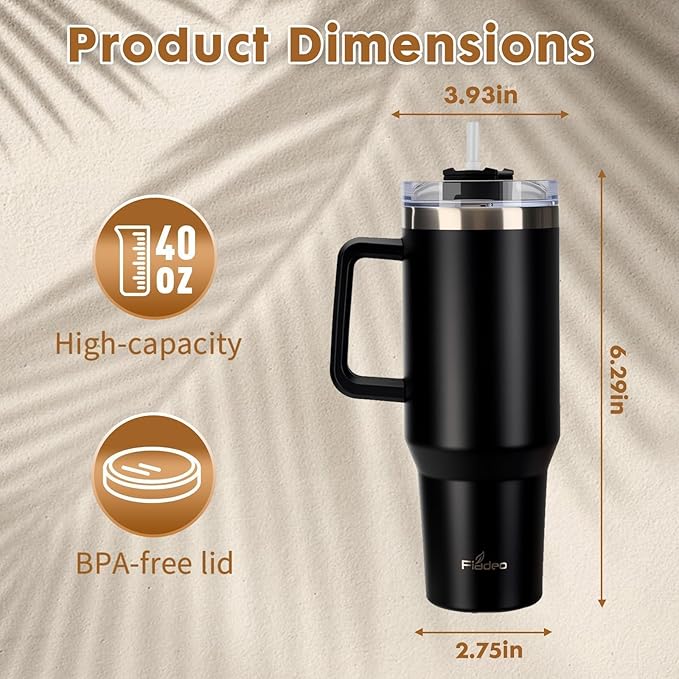 Premium 2-Pack 40oz Tumbler with Handle and Straw, Insulated Stainless Steel Travel Mug, Double Wall Vacuum Leak-Proof Cup for Hot & Cold Drinks, Fits Cup Holder, Ideal for Coffee, Water, Sports - Bloomnest