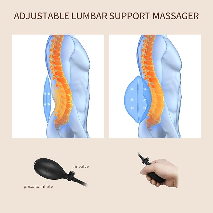 Back Massager with Heat, Massage Seat Cushion with 3D Lumbar Traction, 8 Vibrating Motors Massager Chair Pad for Full Body Pain Relief, and Home Use - Bloomnest