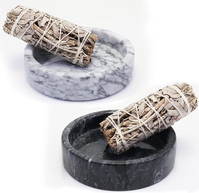 Natural Marble Palo Santo Holder,Incense Burner for Palo Santo Sticks, Handmade Stick Incense Holder Ideal for Smudging, Incense Burning, Decoration.Easily Grab All Incense Ash (Black)
