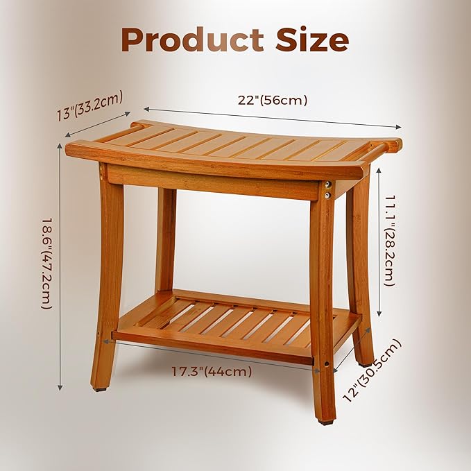Utoplike Bamboo Shower Bench with Storage, Wood Shower Stool with Handles, Bathroom Seat for Towels, Spa, Inside Shower, Brown Finish - Bloomnest