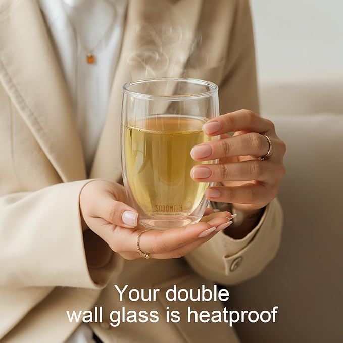 Glass Tea Cup with Infuser and Lid, Tea Infuser Mug in 12 OZ/350ML, Heat-Proof Double Wall Glass Tea Cup, 100% Plastic-Free Tea Mug with Lid and Strainer, Keeps Drinks Hot/Cold Longer Time - Bloomnest