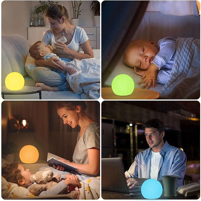 6-in Cordless LED Globe Orb Light for Kids, RGB Color Changing Orb Night Light Mood Lamp w/Remote, Rechargeable LED Ball Night Light Sphere Bedside Lamp, Ideal for Home Garden Patio Party Bar Decors - Bloomnest
