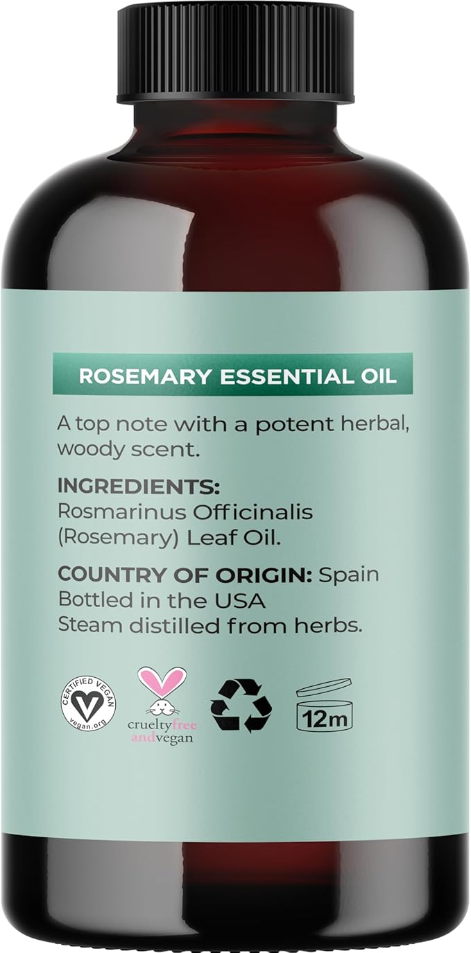 Pure Rosemary Essential Oil with Dropper - Undiluted Rosemary Oil for Hair Skin and Nails and Refreshing Aromatherapy Oil for Diffusers - Rosemary Essential Oil for Cleansing Dry Scalp Care 4oz - Bloomnest