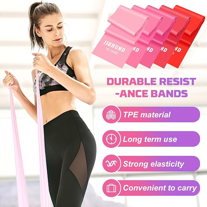 5 Pcs Resistance Bands, Professional Exercise Bands Elastic Stretch Bands for Fitness Yoga Pilates Stretching Strength Training, Workout Bands for Women and Men Home Gym - Bloomnest