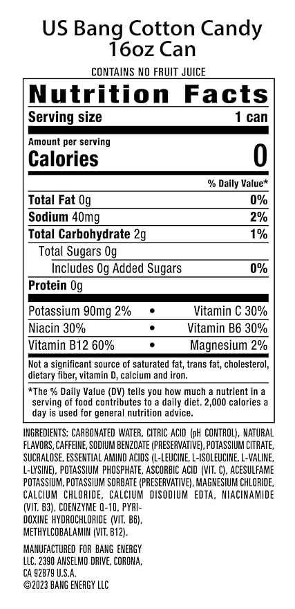 Bang Energy Cotton Candy, Sugar-Free Energy Drink, 16-Ounce (Pack of 12) - Bloomnest