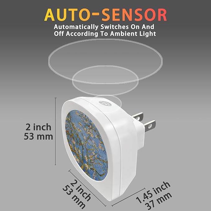 Almond Tree Blossom Night Light, Dusk to Dawn Round Lamp Auto Sensor for Bathroom Hallway Living Room - Bloomnest
