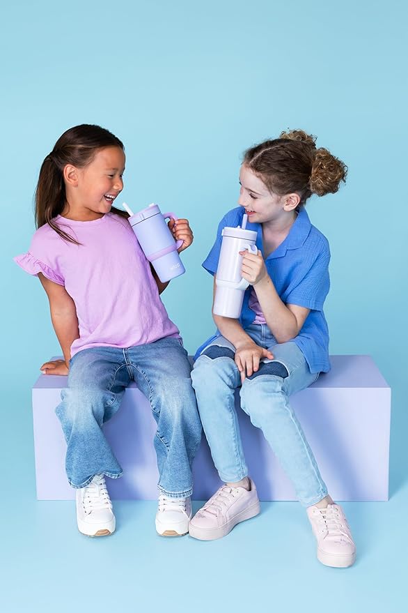 Ello Oasis 14oz Stainless Steel Toddler Tumbler with Handle & Retracting Straw, 100% Leakproof, Double-Wall Vacuum Insulated, Kids Water Bottle for School, BPA Free, Dishwasher Safe, Lavender Fields - Bloomnest