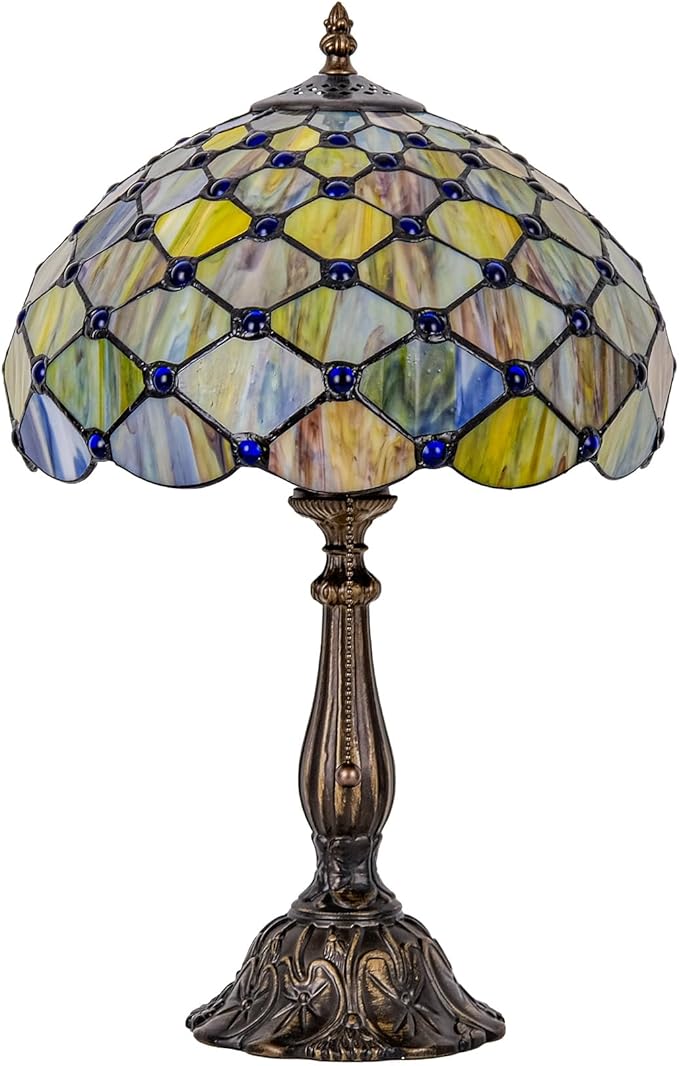 Tiffany Lamp Gradient Green Stained Glass Table Lamp Desk Bedside Reading Light Decor Bedroom Living Room Home Office D12*H18 Inches - Bloomnest