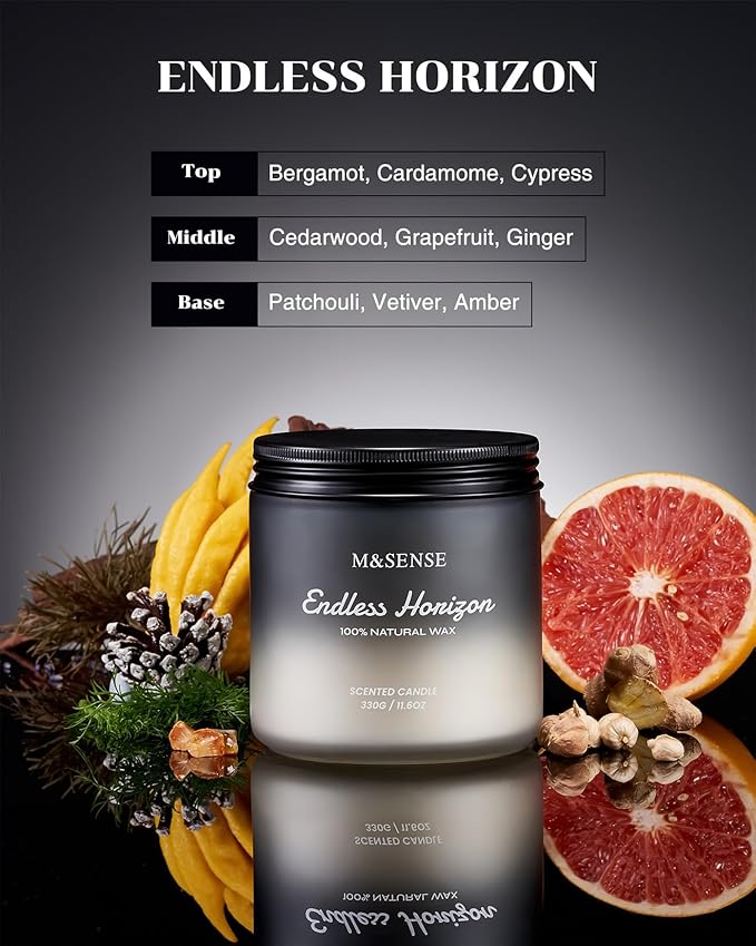 M&SENSE Cedar Ginger Men Scented Candles, 11.6oz 2 Wick All Natural Soy Wax Clean Non Toxic Gift for Men, Masculine Black Highly Scented Candle Home Fragrance Holiday Gift for Him - Bloomnest